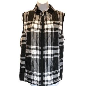 STYLISH TARTAN PUFFER VEST, BLACK/WHITE , CROFT & BARROW, SZ XL
